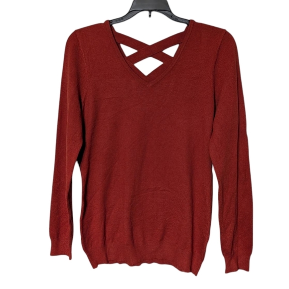 Love Ellie Women's Orange V-Neck Sweater with Cross Back Detail Size Small NWOT - Picture 7 of 7
